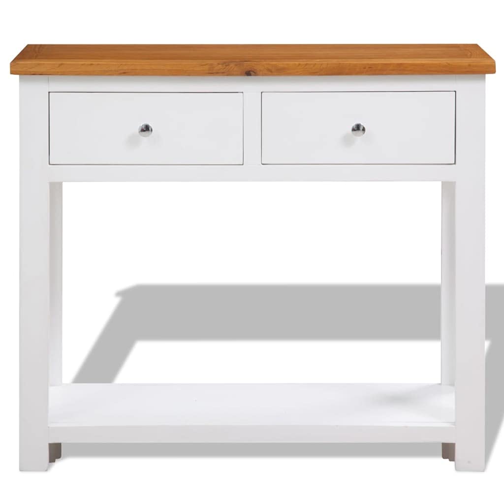 Solid Oak and Acacia Wood Console Table with Two Drawers and Shelf W580