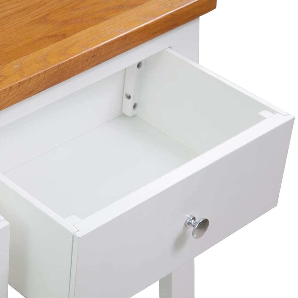 Solid Oak and Acacia Wood Console Table with Two Drawers and Shelf W580