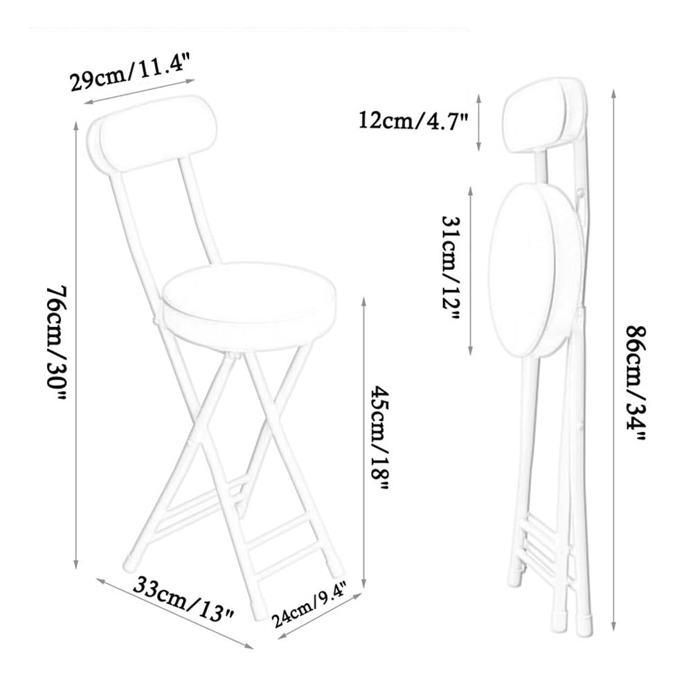 18in Tall Foldable Upholstered Kitchen Stool with Backrest and Footrest Y109090