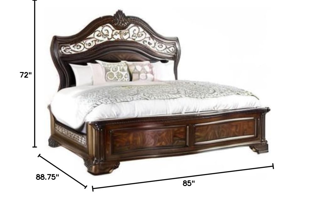 King Wood Panel Bed in Brown Cherry F977097