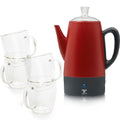 Red 10 Cups Electric Coffee Percolator with Set of 4 Glass Cups V448559