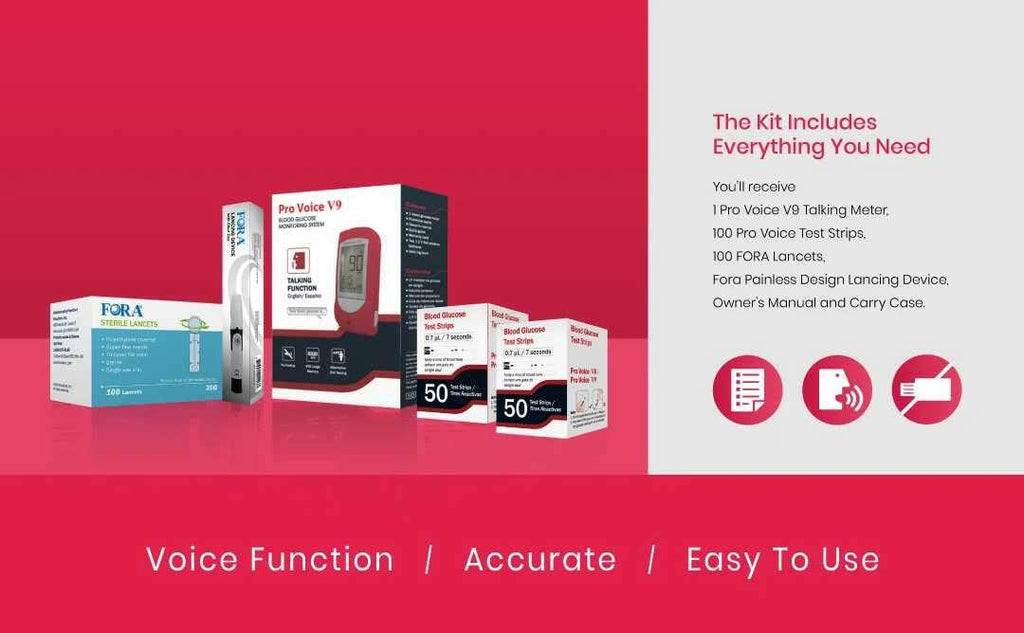 Talking Glucometer Diabetes Testing Kit with 100 Test Strips and 100 Lancets F6217