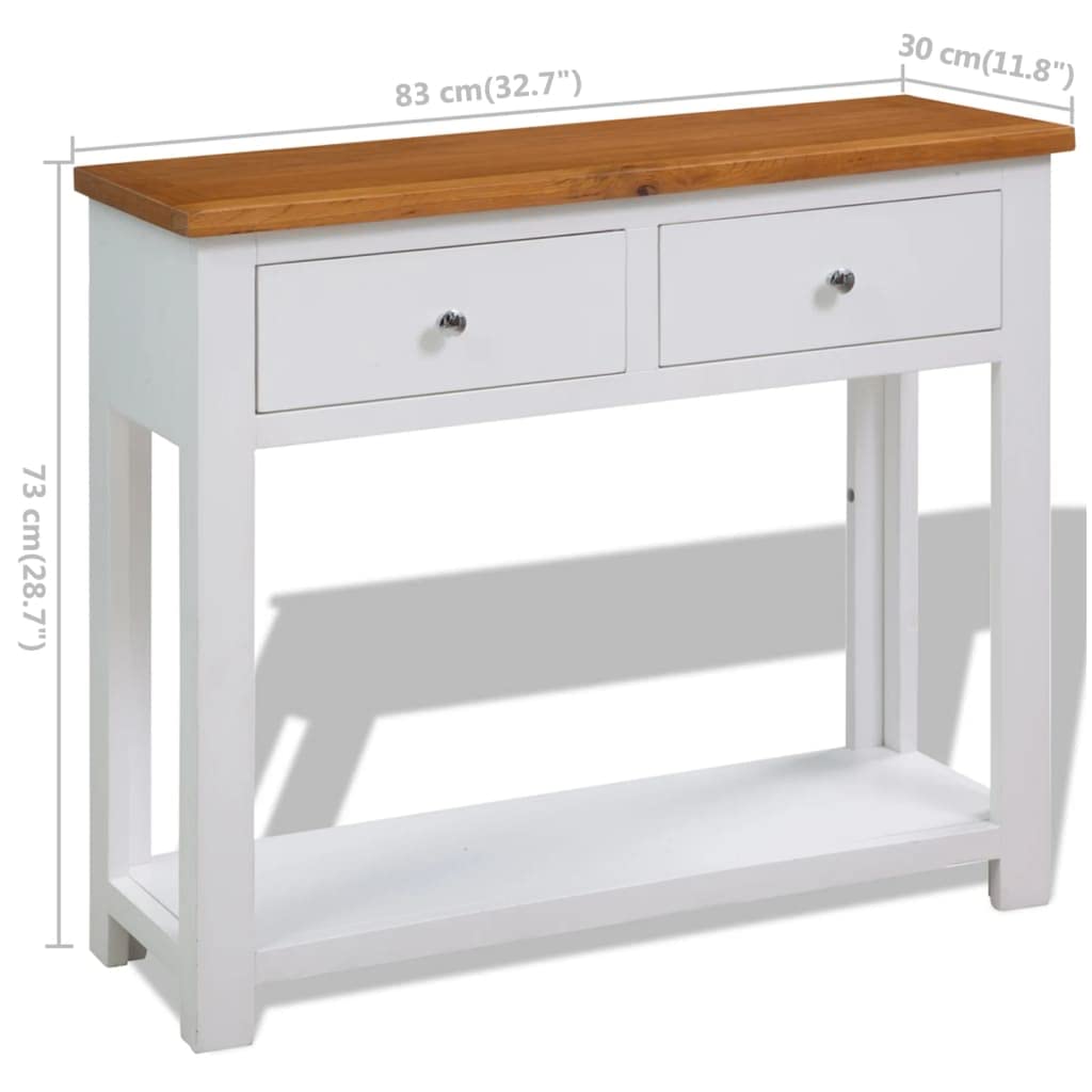 Solid Oak and Acacia Wood Console Table with Two Drawers and Shelf W580