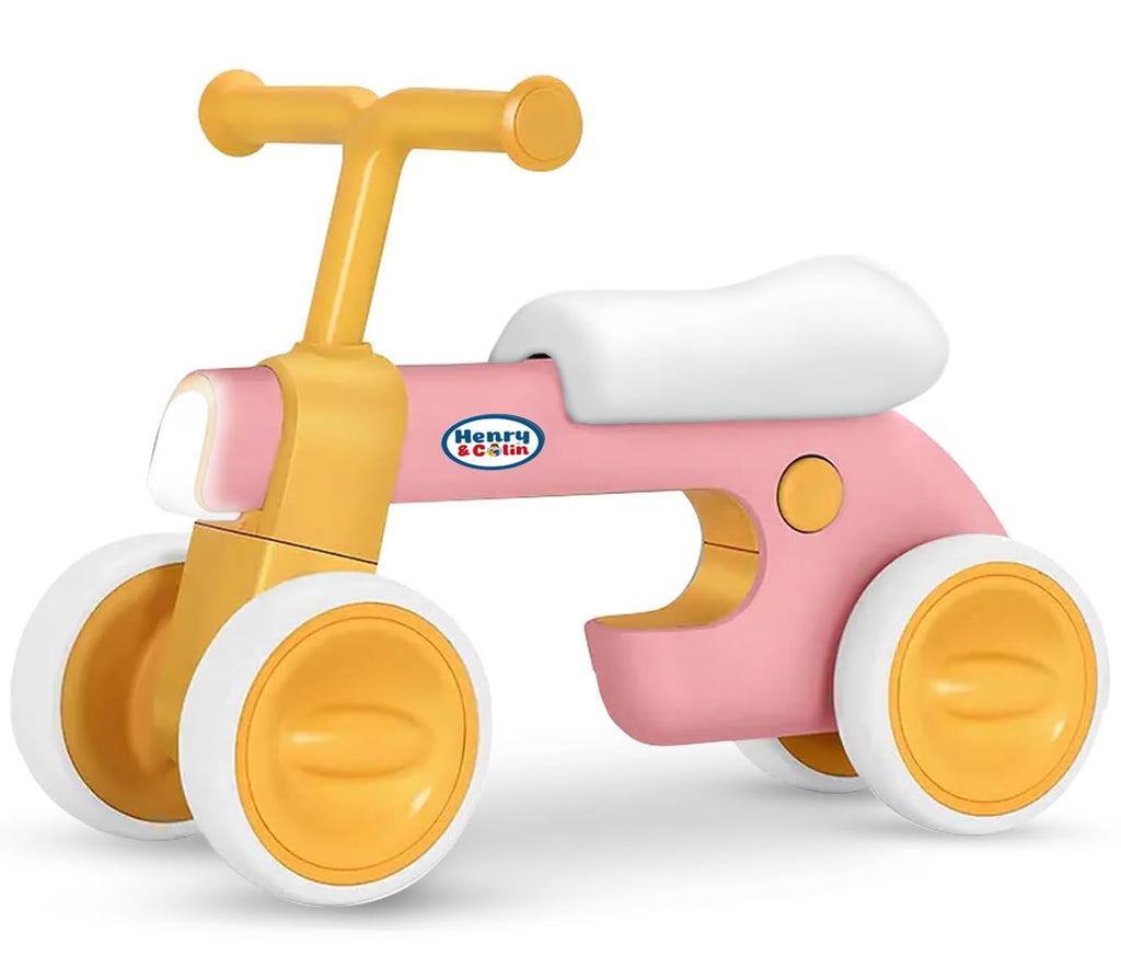 4 Wheel Toddler Balance Bike with Lights Music Soft Seat Pink D171605
