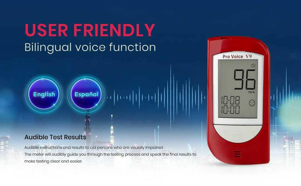 Talking Glucometer Diabetes Testing Kit with 100 Test Strips and 100 Lancets F6217