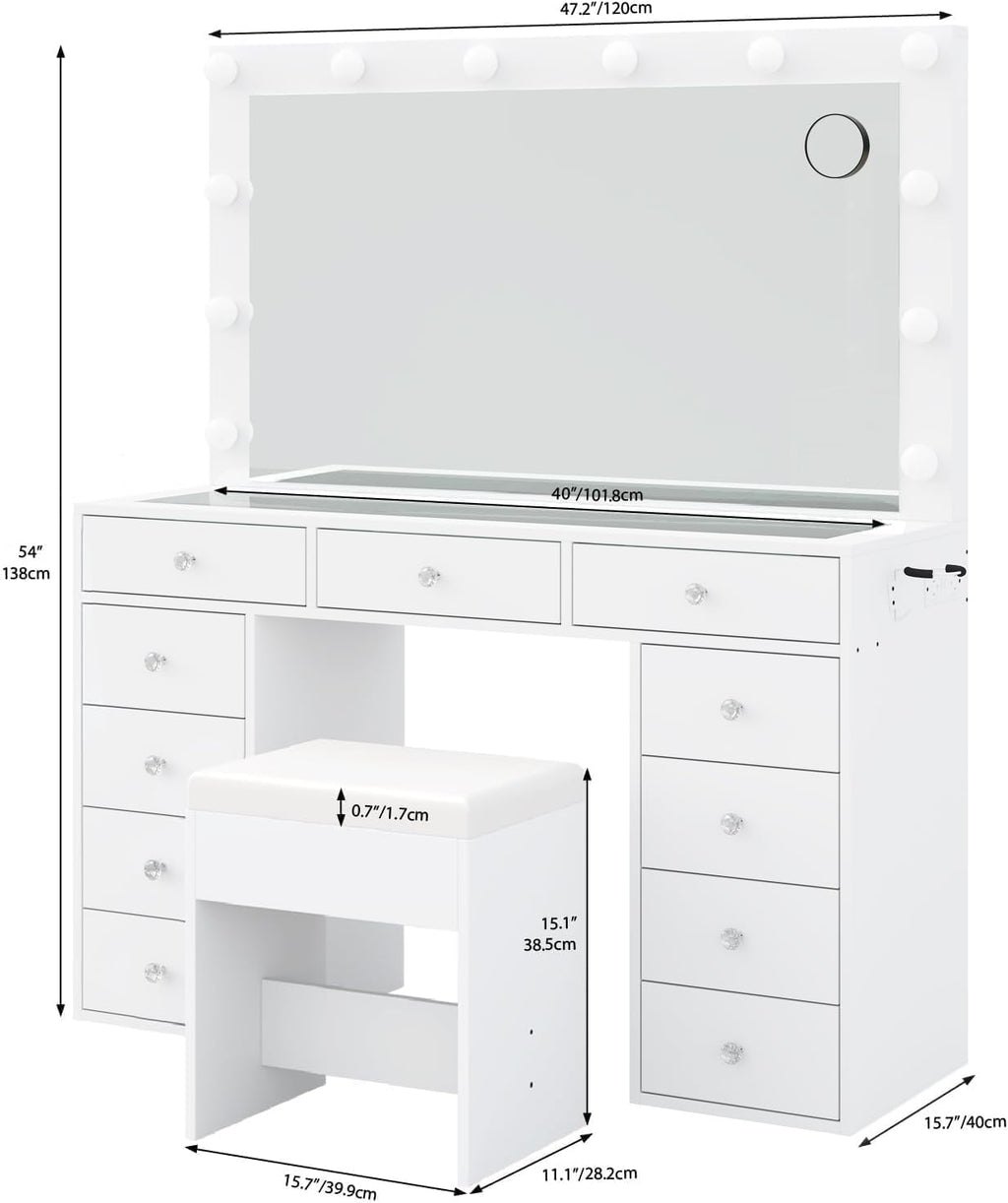 White Vanity Desk with Mirror and Chair S97754