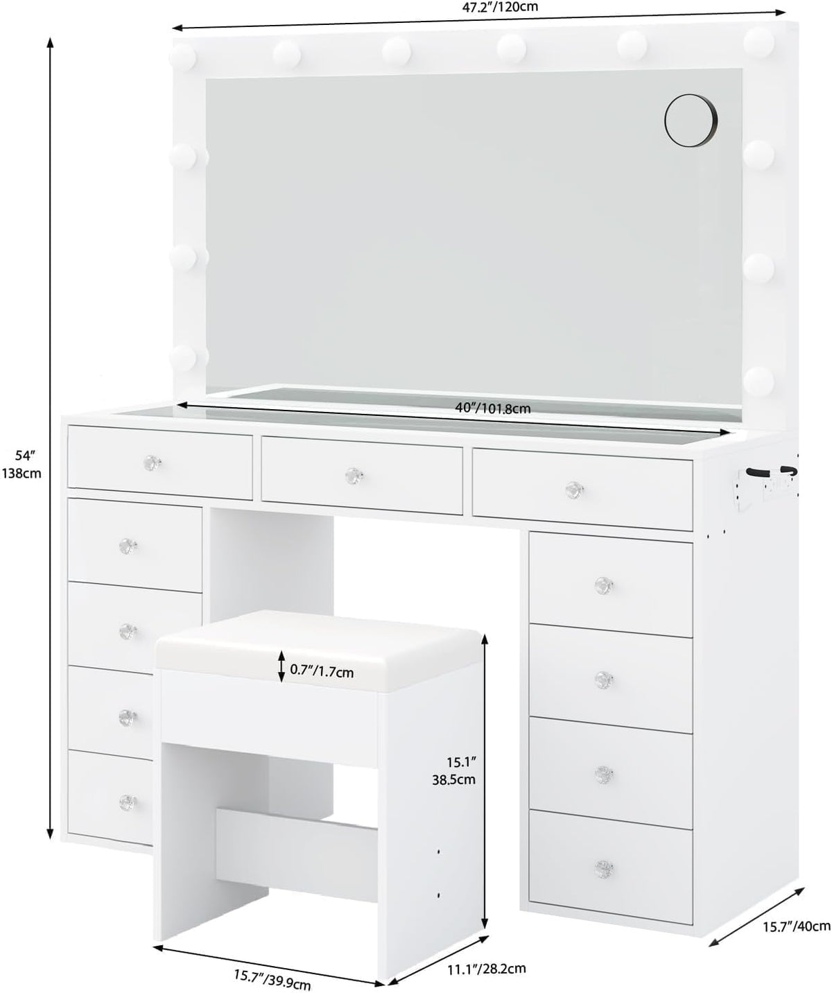 White Vanity Desk with Mirror and Chair S97754