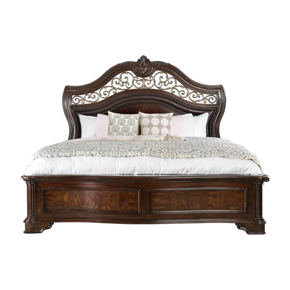 King Wood Panel Bed in Brown Cherry F977097