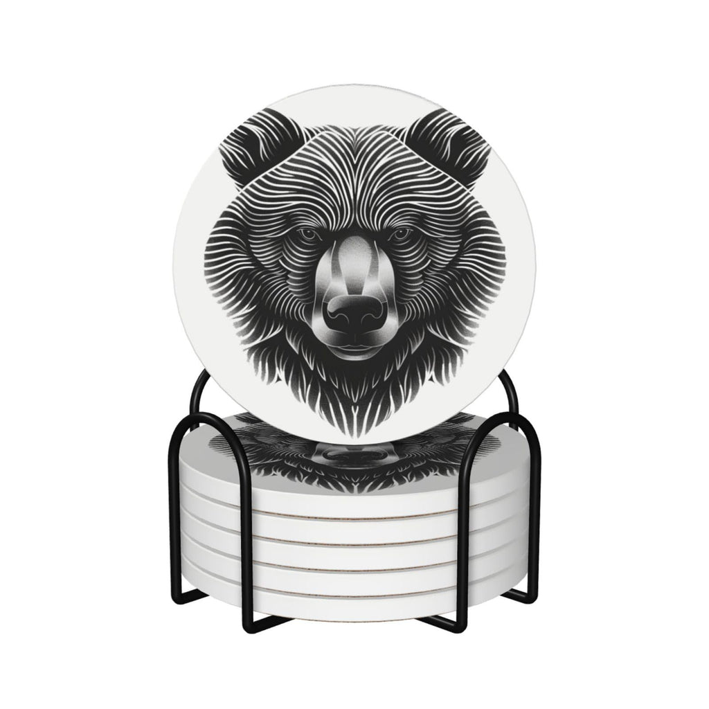 Black and White Bear Head Ceramic Coasters Set of 6 D98933