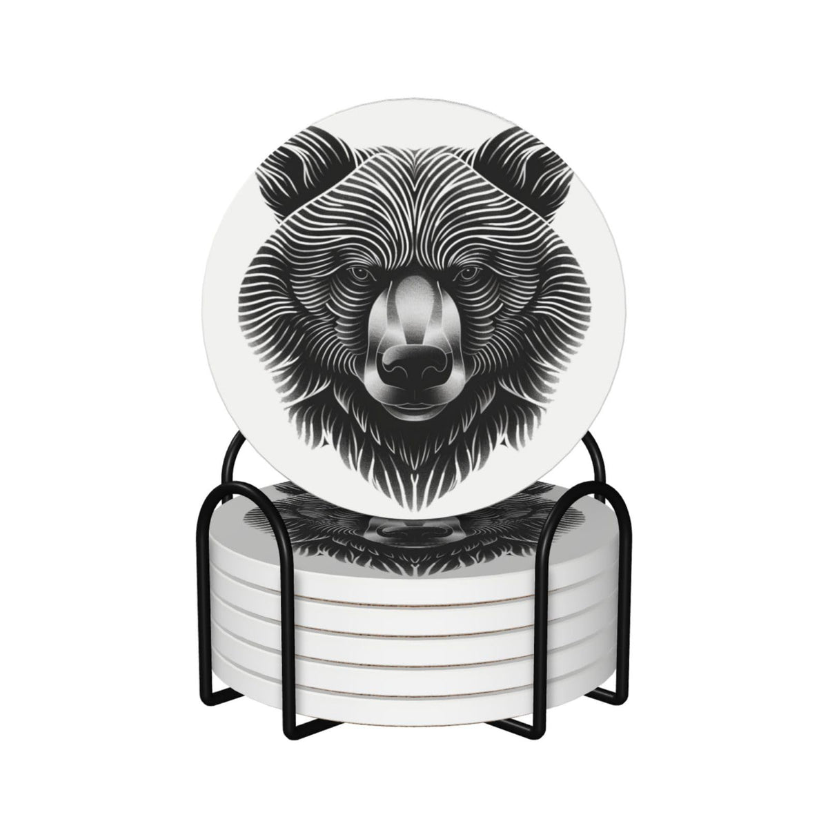 Black and White Bear Head Ceramic Coasters Set of 6 D98933