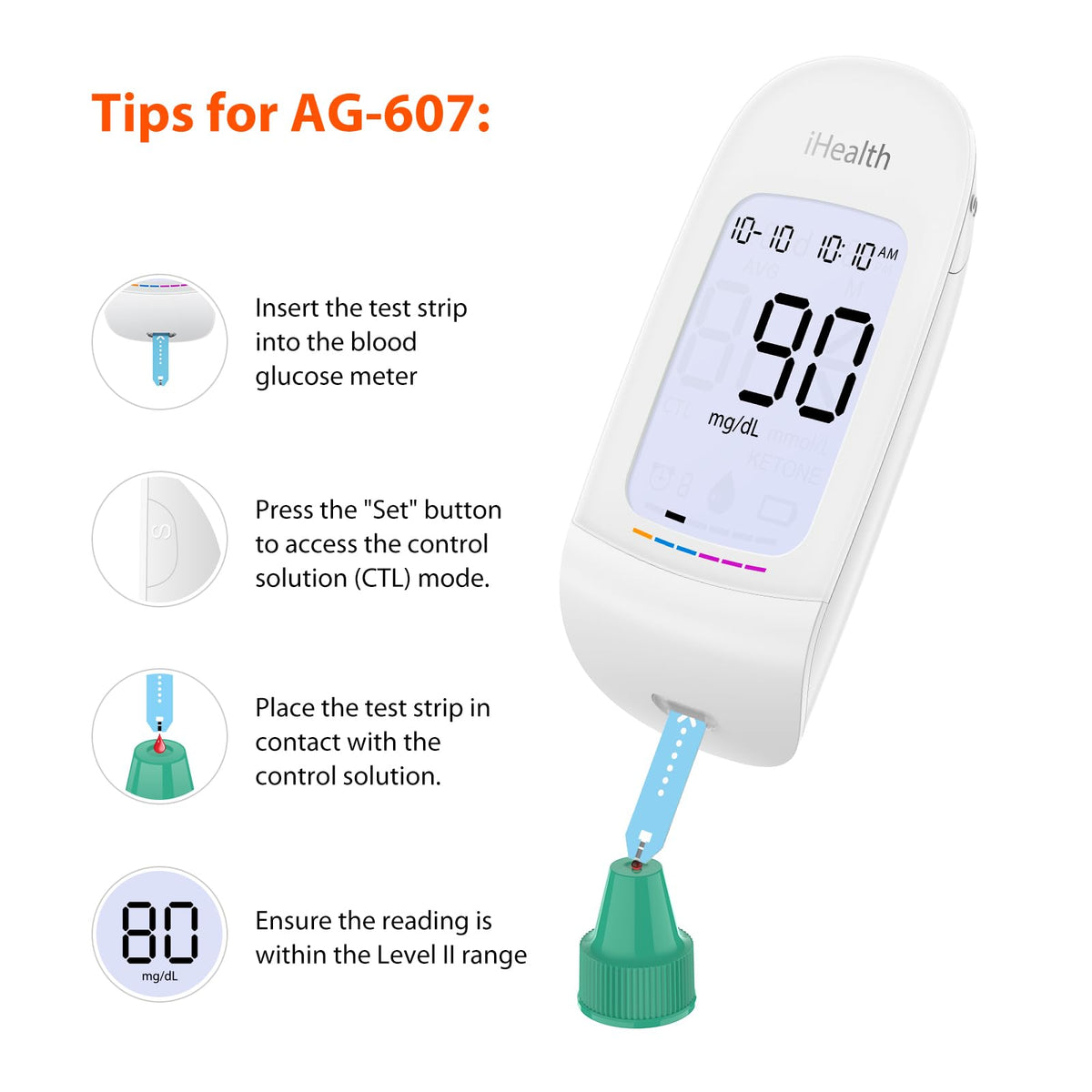 Blood Glucose Test Strips and Control Solution, 50 Count No Coding L47246