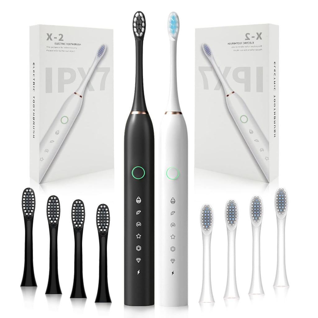 2 Pack Rechargeable Electric Toothbrushes with 8 Brush Heads W2946