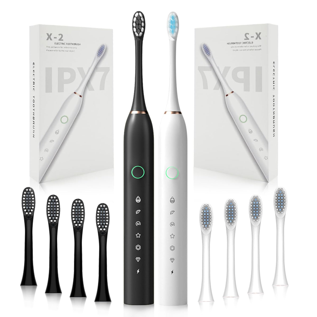 2 Pack Rechargeable Electric Toothbrushes with 8 Brush Heads W2946