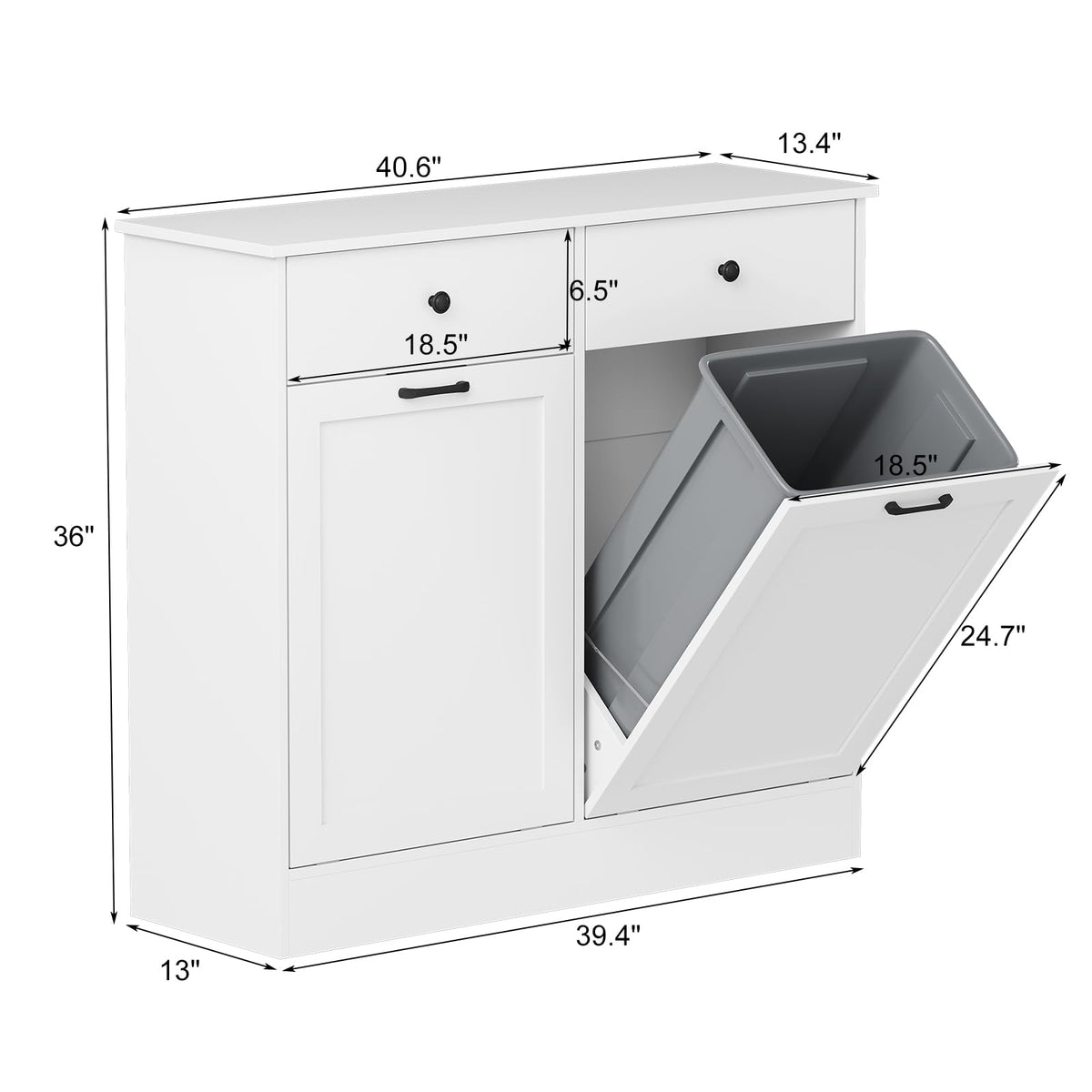 White 20 Gallons Wooden Tilt Out Trash Can Cabinet with 2 Drawers U52772