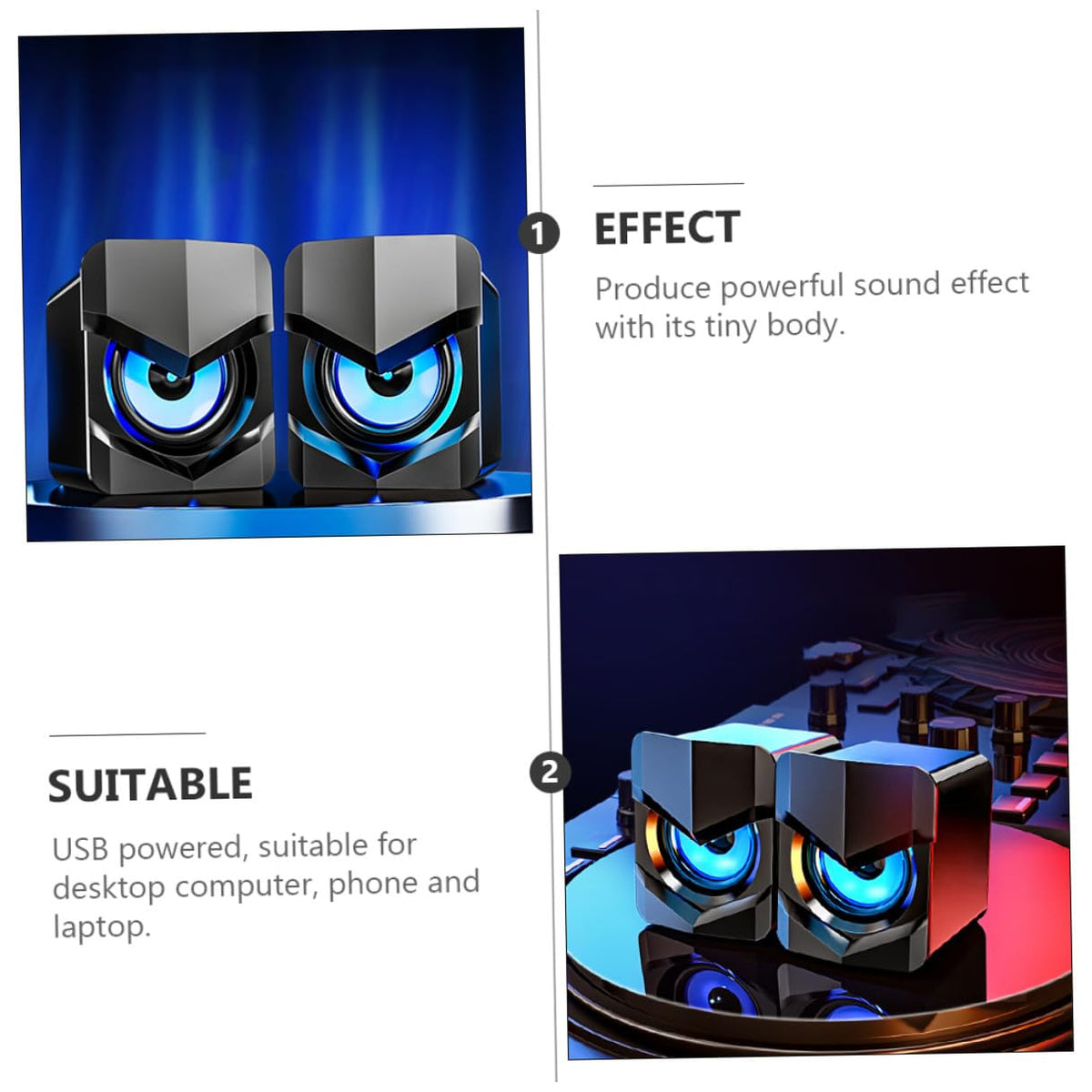 2 Pack USB Powered Black Computer Speakers C2274