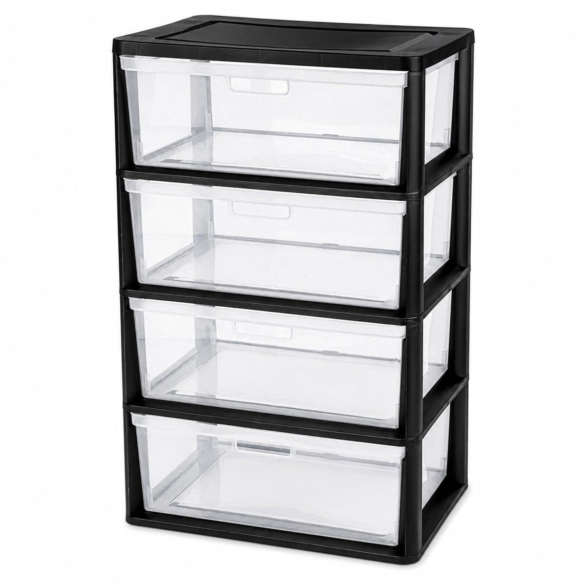 Black 4 Drawer Storage Organizer Tower with Clear Removable Bins B756
