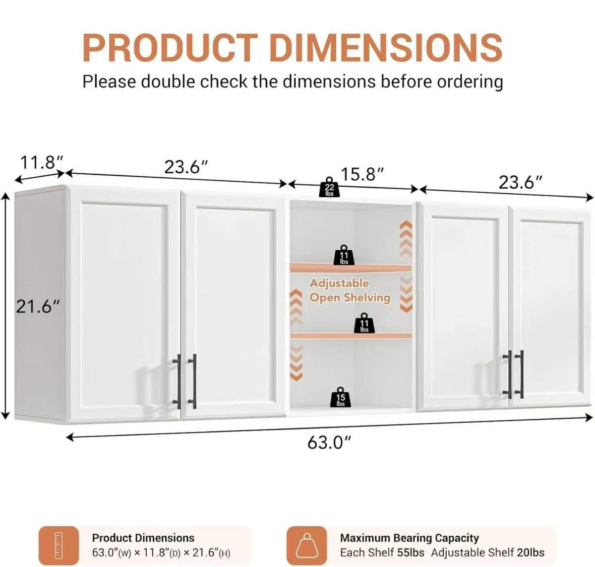 62.8" W Wall Mounted Laundry Cabinets with Adjustable Shelf O196400