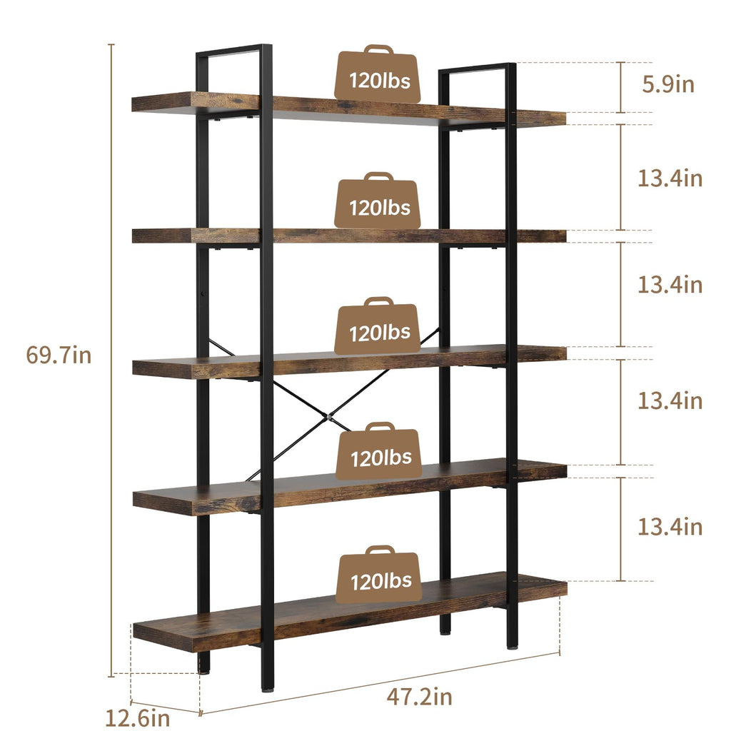 5 Tier Rustic Open Bookshelf S3273