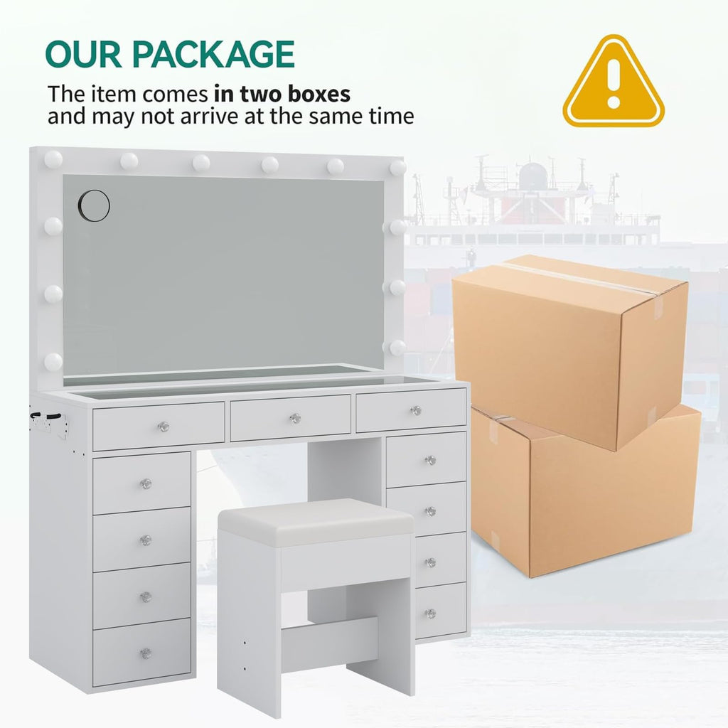 White Vanity Desk with Mirror and Chair S97754