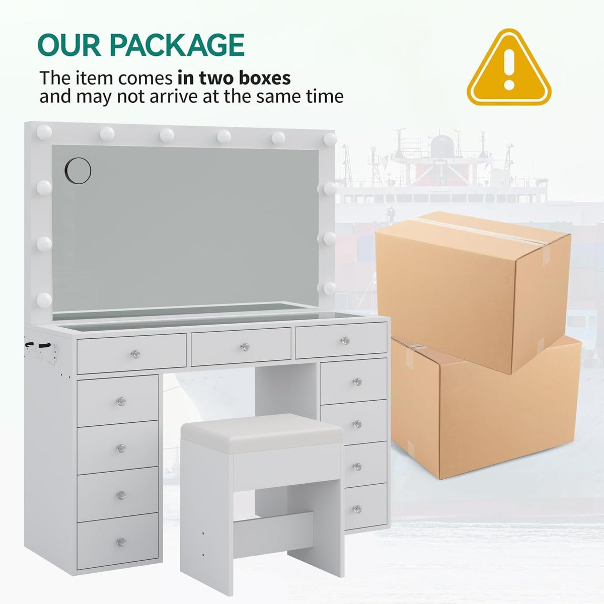 White Vanity Desk with Mirror and Chair S97754