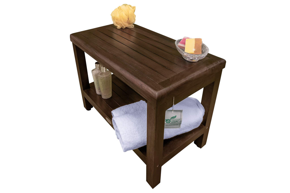 24" Teak Shower Bench with Shelf B8823