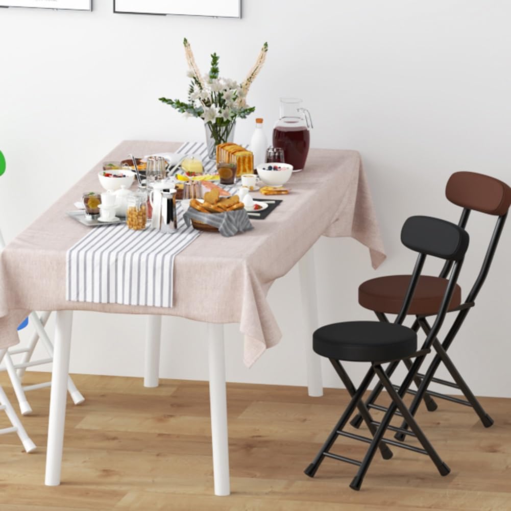 18in Tall Foldable Upholstered Kitchen Stool with Backrest and Footrest Y109090