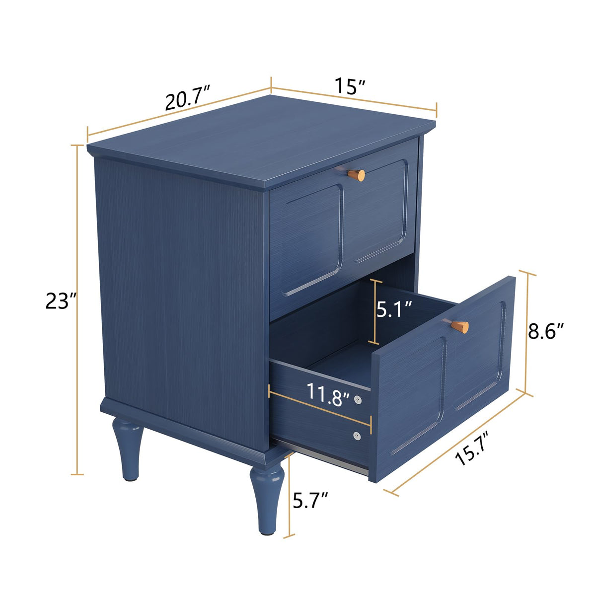 Blue Wood Nightstands Set of 2 with 2 Drawers R914
