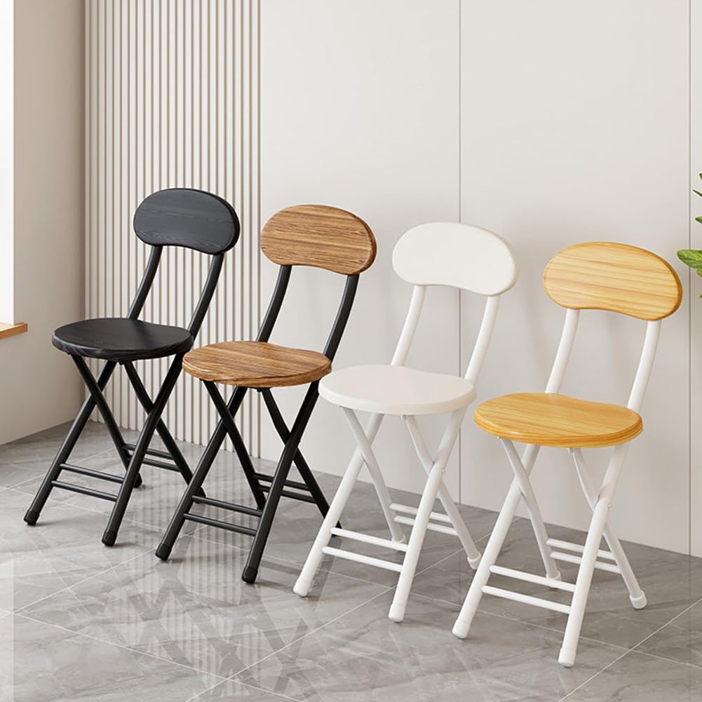 18 inch Folding Stool with Backrest, Portable Lightweight Metal Chair with Non-Slip Feet V307603