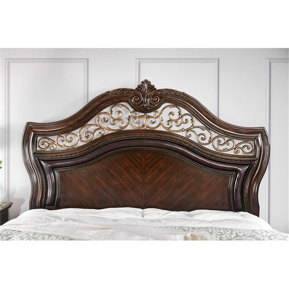 King Wood Panel Bed in Brown Cherry F977097