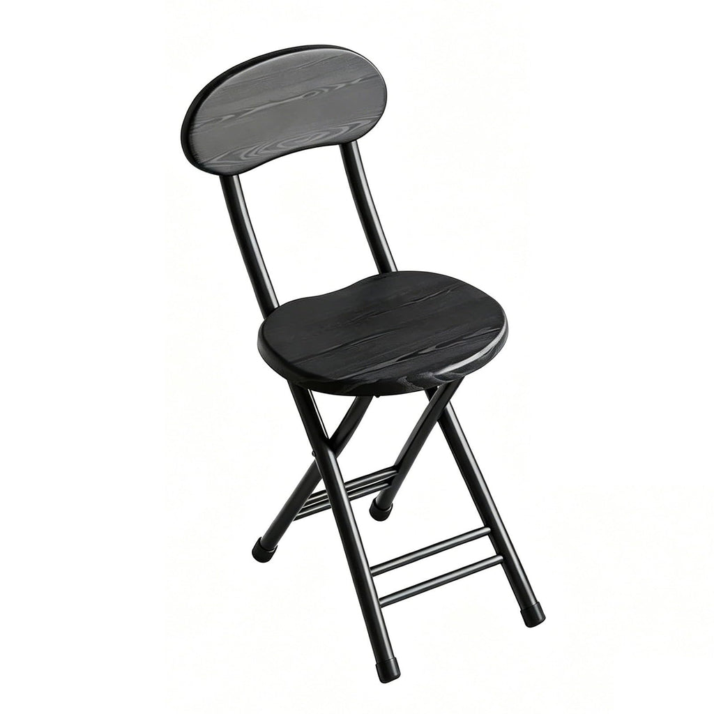 18 inch Folding Stool with Backrest, Portable Lightweight Metal Chair with Non-Slip Feet V307603