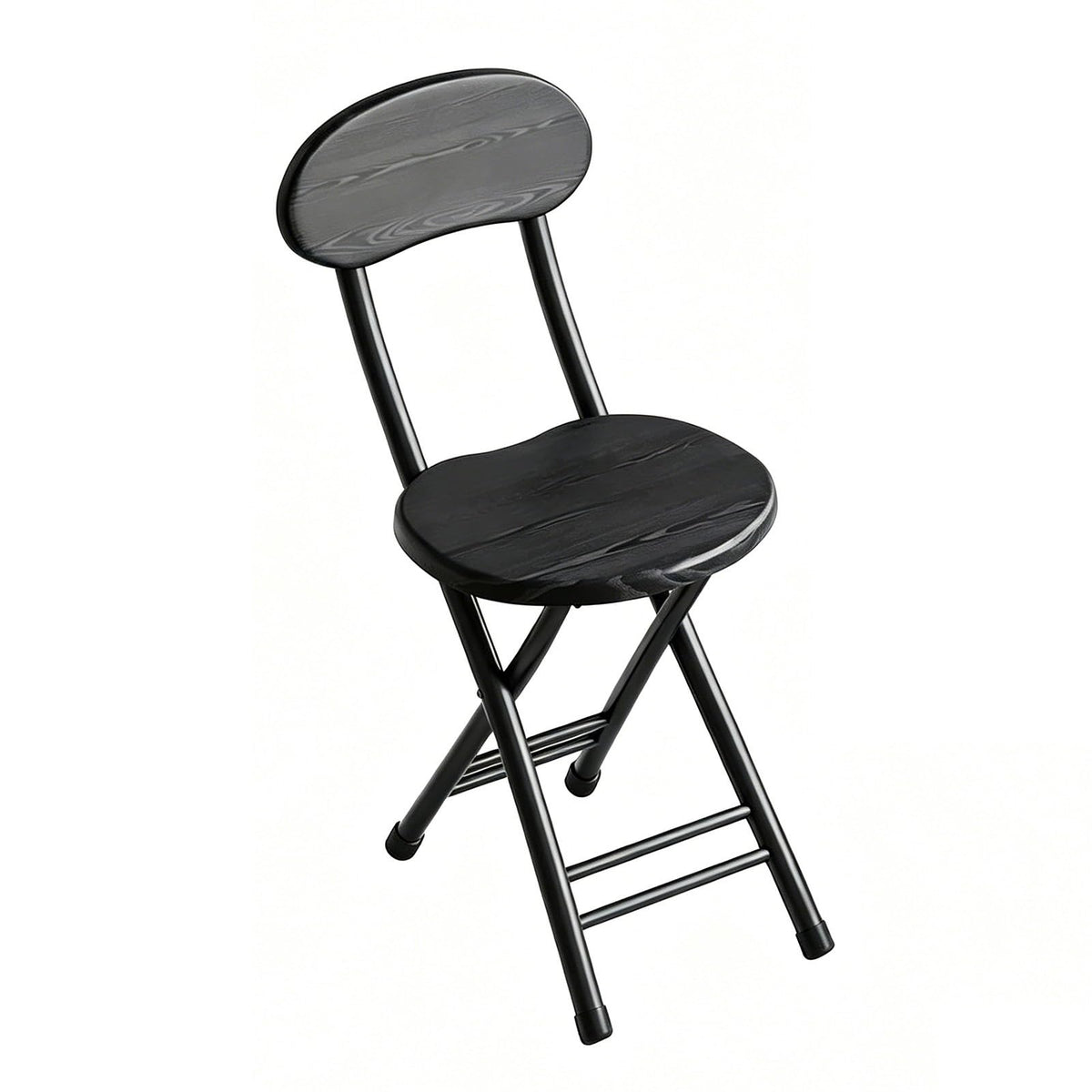 18 inch Folding Stool with Backrest, Portable Lightweight Metal Chair with Non-Slip Feet V307603