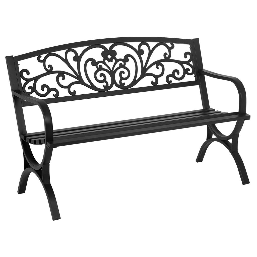 50 inch Black Metal Patio Garden Bench with Armrests P65877