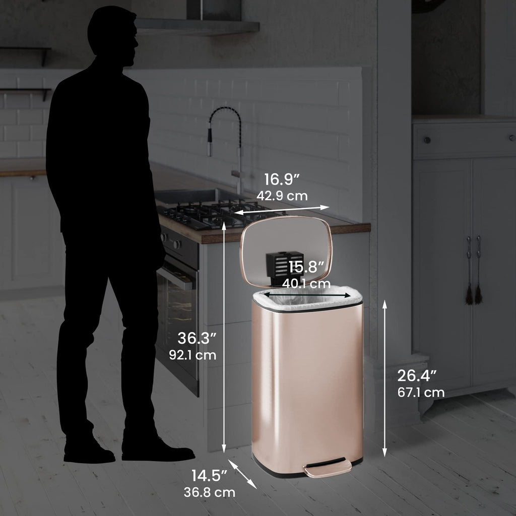 13.2 Gallon Rose Gold Stainless Steel Step Trash Can W143199