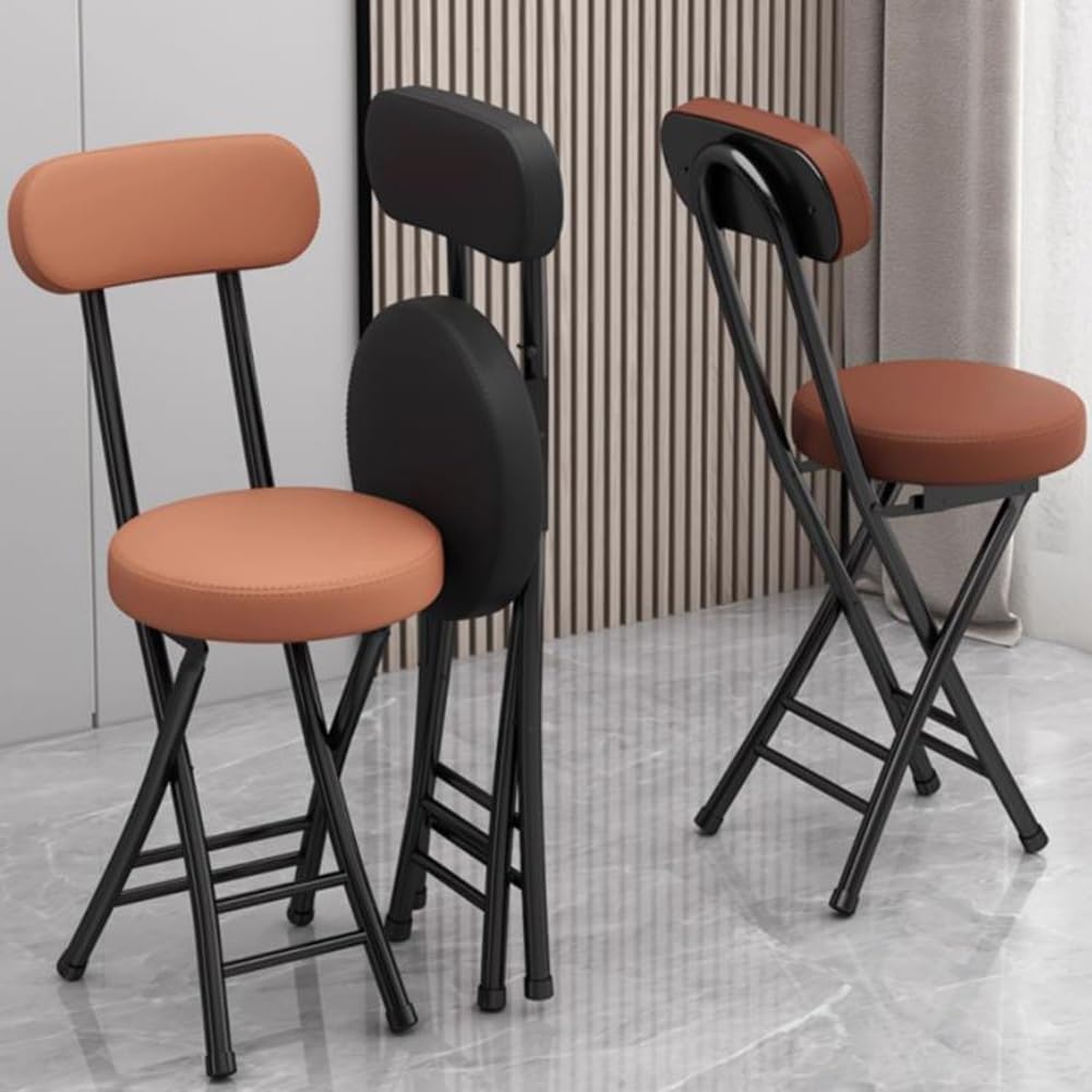18in Tall Foldable Upholstered Kitchen Stool with Backrest and Footrest Y109090
