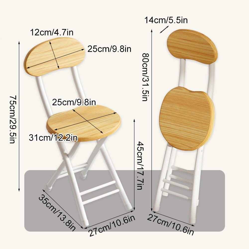 18 inch Folding Stool with Backrest, Portable Lightweight Metal Chair with Non-Slip Feet V307603