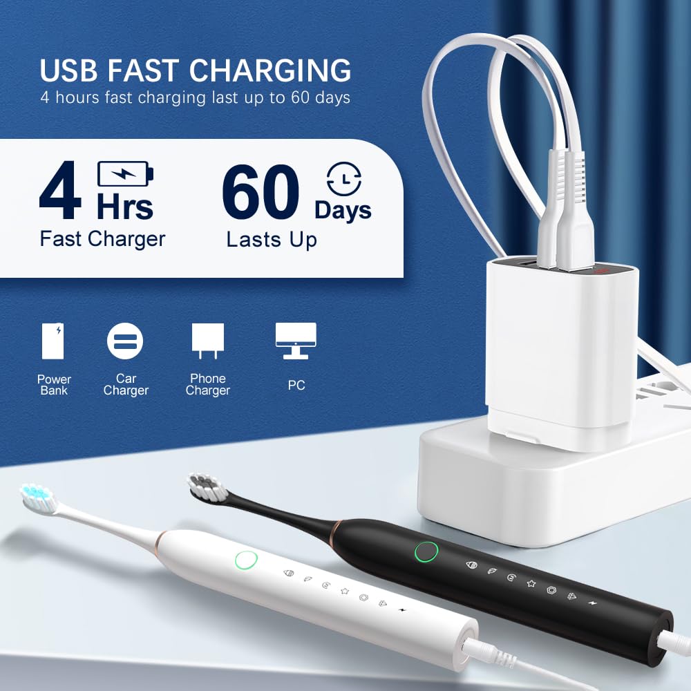 2 Pack Rechargeable Electric Toothbrushes with 8 Brush Heads W2946