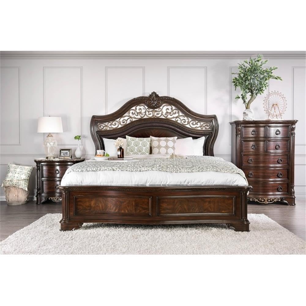 King Wood Panel Bed in Brown Cherry F977097