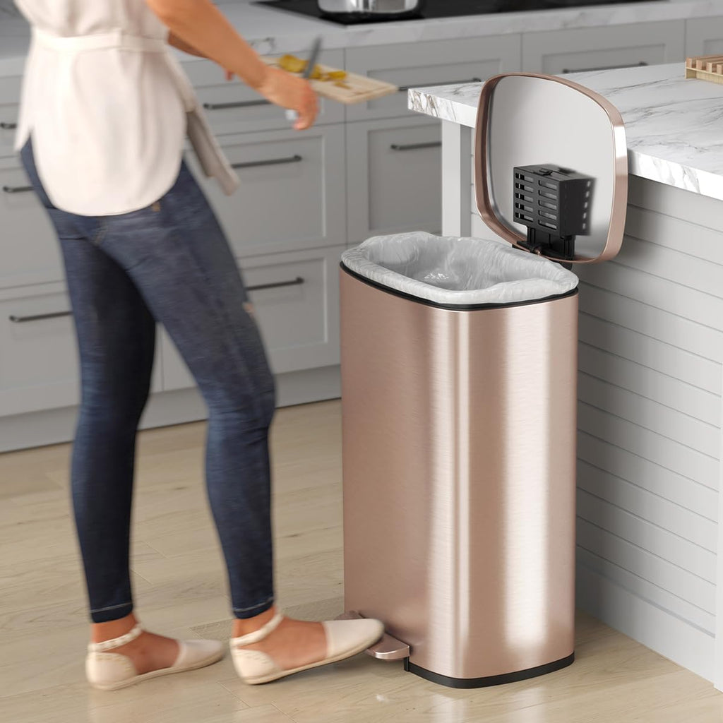 13.2 Gallon Rose Gold Stainless Steel Step Trash Can W143199