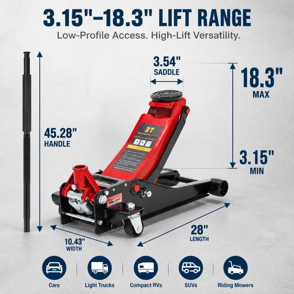 3 Ton Low Profile Steel Hydraulic Floor Jack F20570
