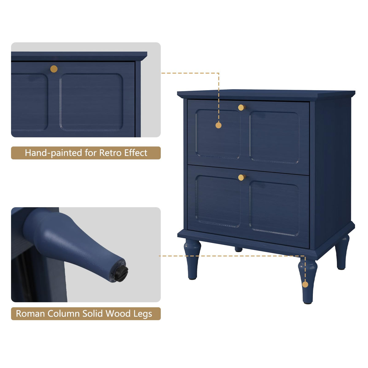 Blue Wood Nightstands Set of 2 with 2 Drawers R914