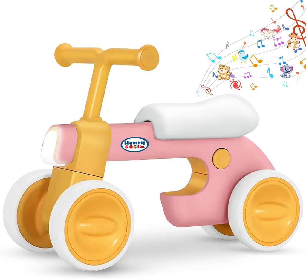 4 Wheel Toddler Balance Bike with Lights Music Soft Seat Pink D171605
