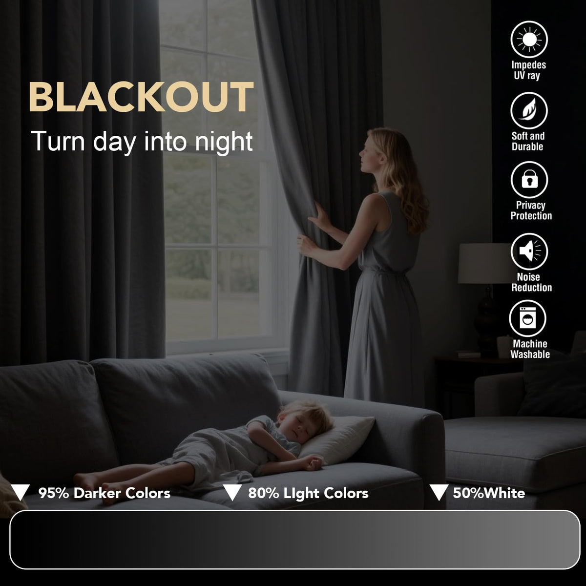 Polyester Room Darkening Blackout Curtain 100 x 84 Inches U4154