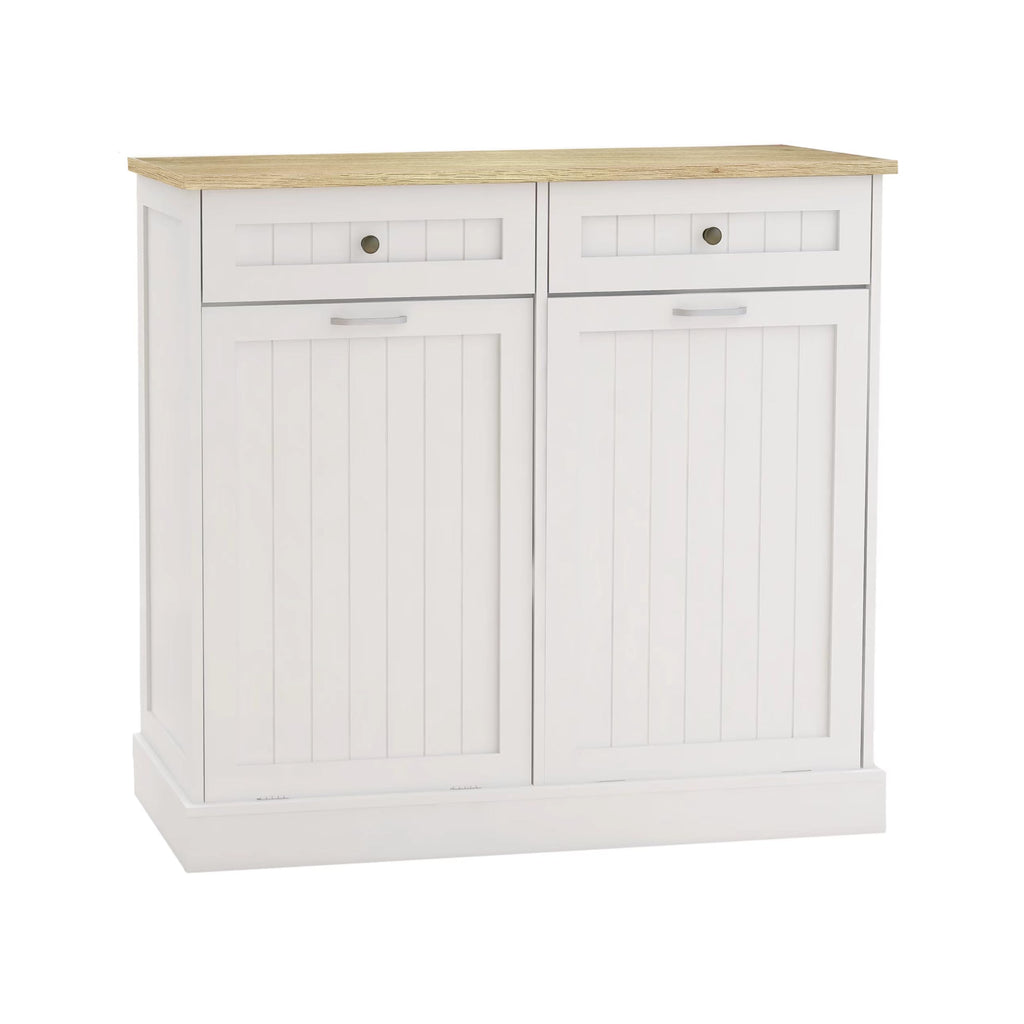 White 2x10 Gallon Solid Wood Trash Cabinet M6349