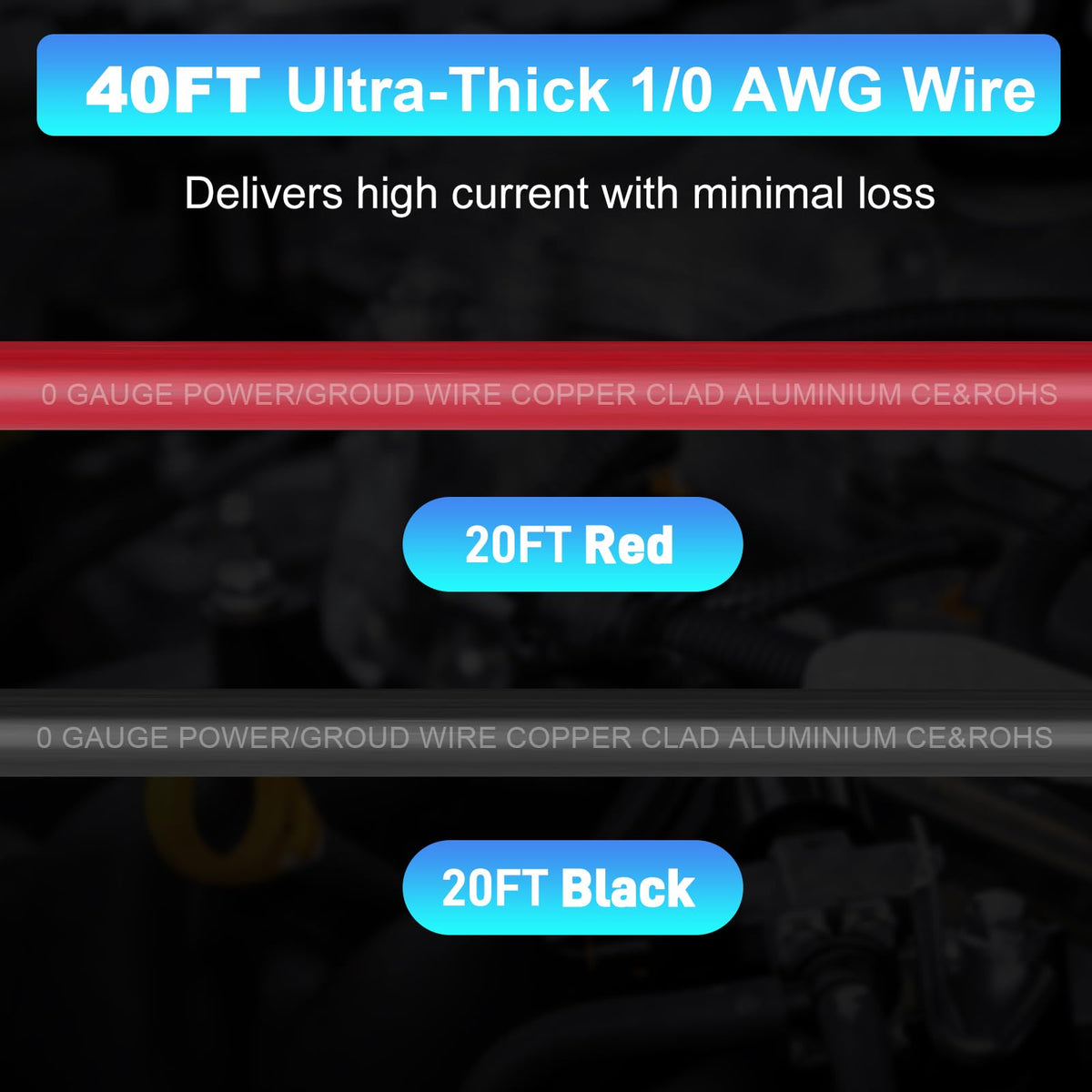 1/0 Gauge Copper Clad Aluminum Wire Kit with 250A ANL Fuse Holder B583