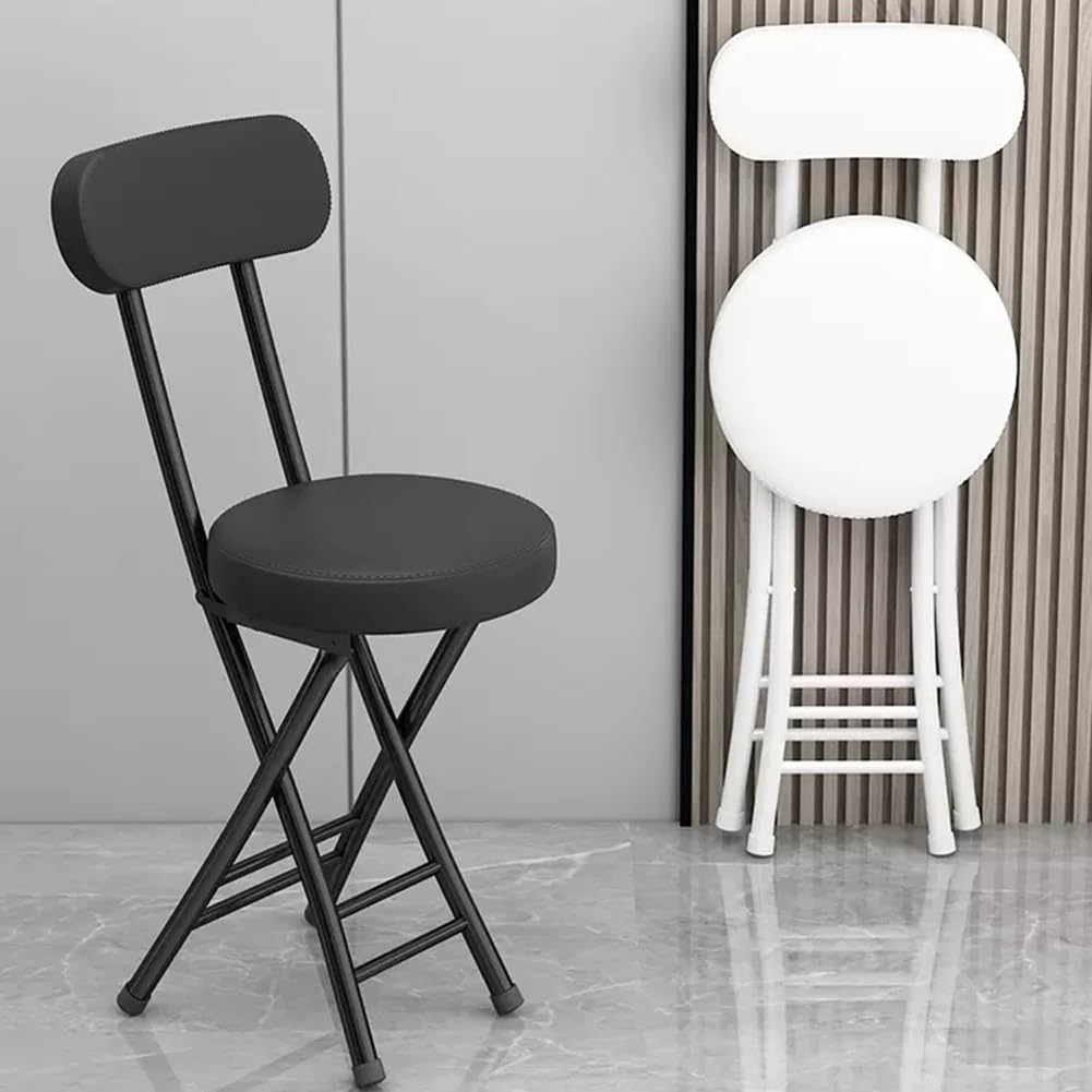 18in Tall Foldable Upholstered Kitchen Stool with Backrest and Footrest Y109090