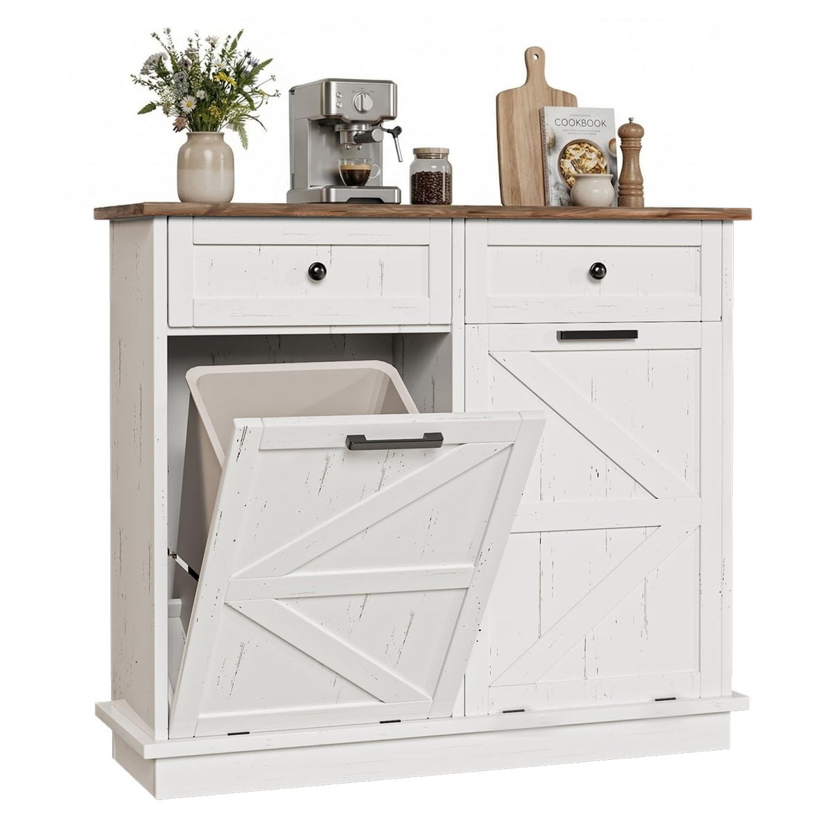 White Tilt-Out Trash Can Cabinet R580754