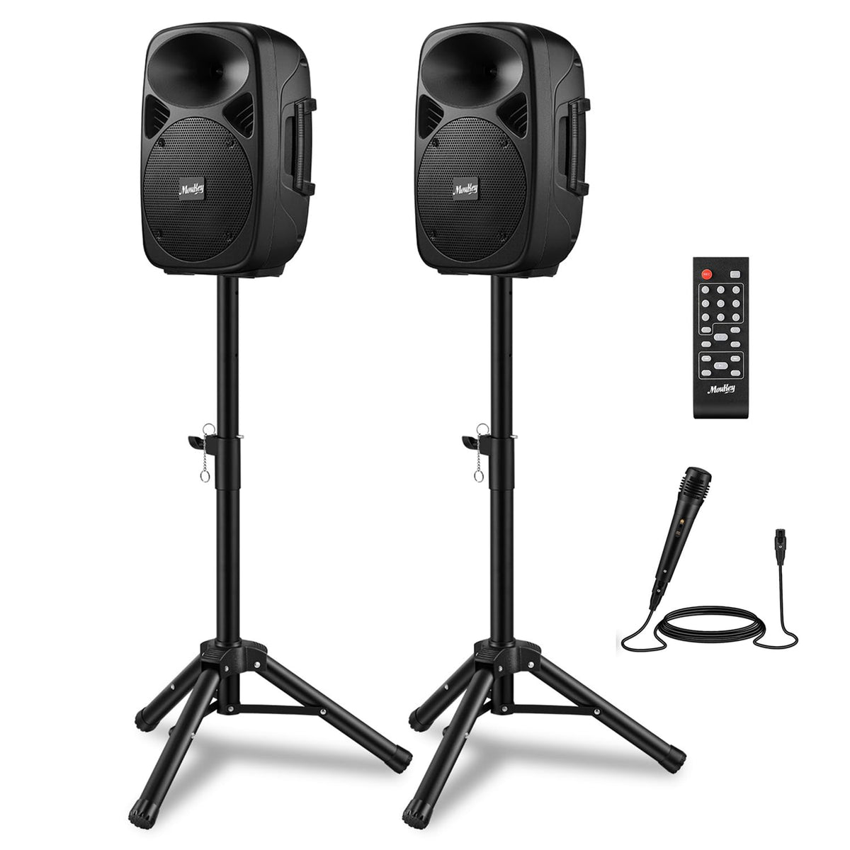 8 Inch Rechargeable Bluetooth PA System with Tripod Stands, Wired Mic A13160