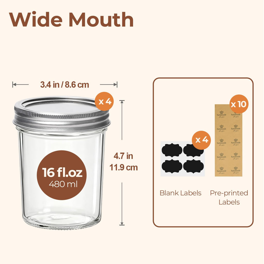 16 oz Wide Mouth Mason Jars 4 Pack C186424
