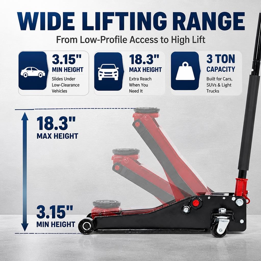 3 Ton Low Profile Steel Hydraulic Floor Jack F20570