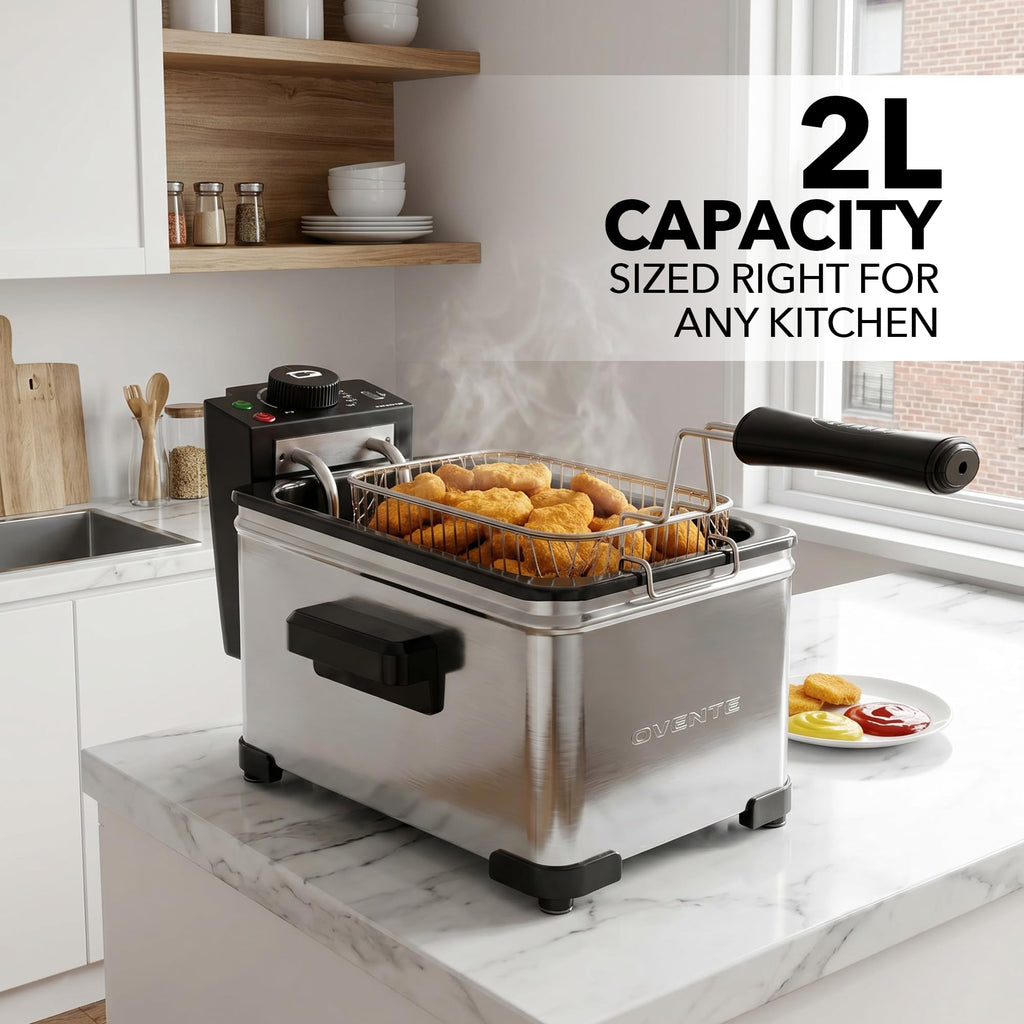 Electric Deep Fryer, 2L Capacity, 1500W, Silver Y255